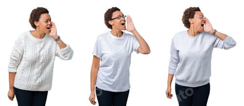 Preview: Young African American Woman With Afro Hair Over Isolated Background Shouting And Screaming Loud To