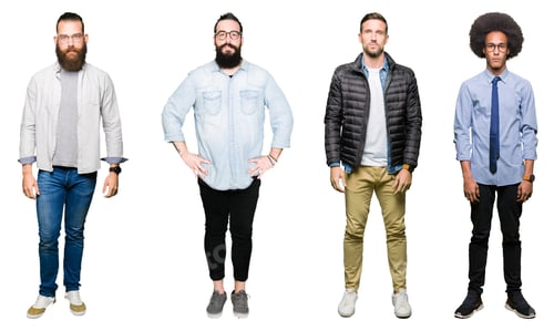 Preview: Collage Of Group Of Young Men Over White Isolated Background Relaxed With Serious Expression On