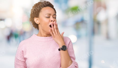 Preview: Beautiful Young African American Woman Over Isolated Background Bored Yawning Tired Covering Mouth