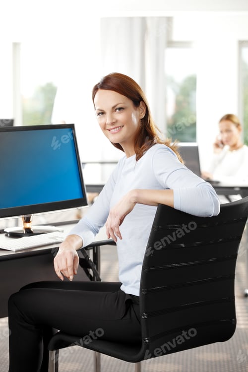 Preview: Portrait Of Executive Business Woman And Businessman Working On Laptop At Office. Business People.