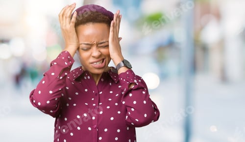 Preview: Beautiful Young African American Woman Wearing Head Scarf Over Isolated Background Suffering From