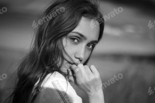 Preview: Woman with Long Hair Posing in Nature