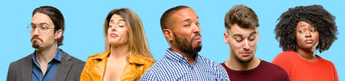 Preview: Group Of Mixed People, Women And Men Having Skeptical And Dissatisfied Look Expressing Distrust