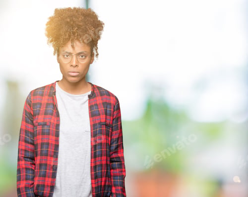 Preview: Beautiful Young African American Woman Wearing Glasses Over Isolated Background Skeptic And