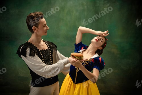 Preview: Young Ballet Dancers As A Snow White'S Characters In Forest. Flexible Caucasian Artists Dance Like