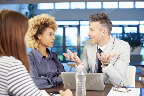 Preview: A Middle Aged Businessman Consulting With Young Afro-American Financial Assistant While Sitting At