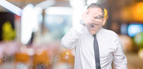 Preview: Middle Age Bussines Arab Man Wearing Glasses Over Isolated Background Peeking In Shock Covering