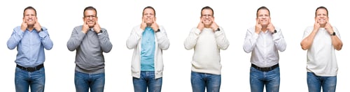 Preview: Composition Of Arab Middle Age Man Over Isolated Background Smiling With Open Mouth, Fingers