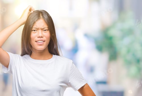 Preview: Young Asian Woman Over Isolated Background Confuse And Wonder About Question. Uncertain With Doubt