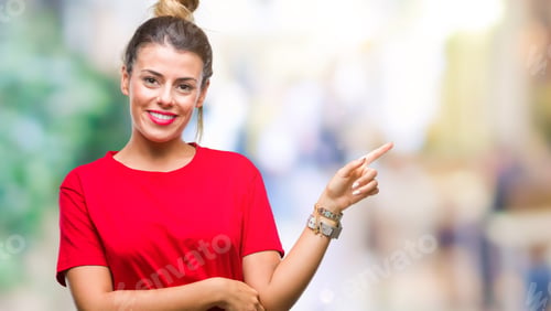 Preview: Young Beautiful Woman Over Isolated Background With A Big Smile On Face, Pointing With Hand And