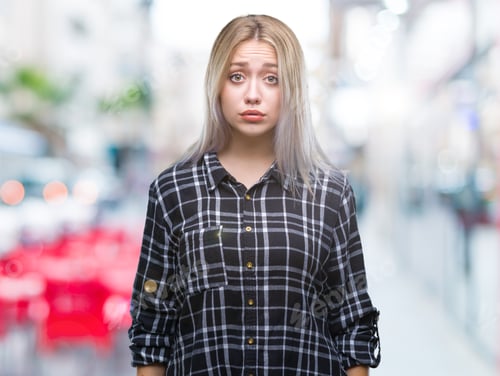 Preview: Young Blonde Woman Over Isolated Background Depressed And Worry For Distress, Crying Angry And