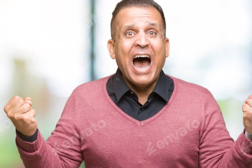 Preview: Middle Age Arab Man Over Isolated Background Celebrating Surprised And Amazed For Success With Arms