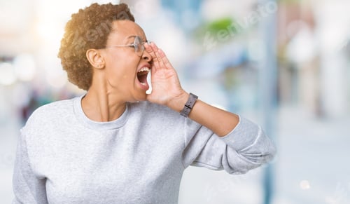 Preview: Young Beautiful African American Woman Wearing Glasses Over Isolated Background Shouting And