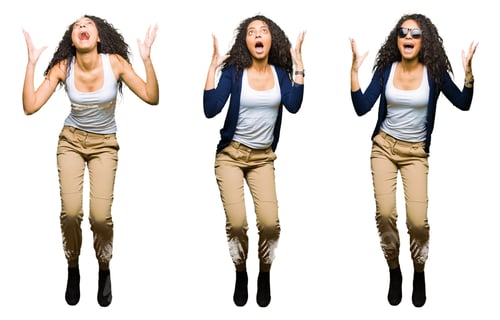 Preview: Collage Of Young Woman With Afro Hair Over Isolated White Background Crazy And Mad Shouting And