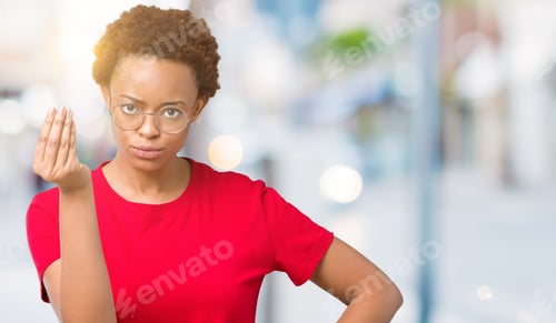 Preview: Beautiful Young African American Woman Wearing Glasses Over Isolated Background Doing Italian