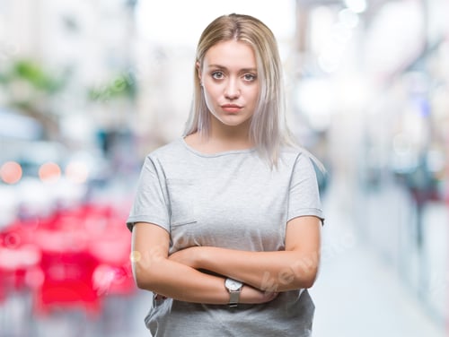 Preview: Young Blonde Woman Over Isolated Background With Serious Expression On Face. Simple And Natural