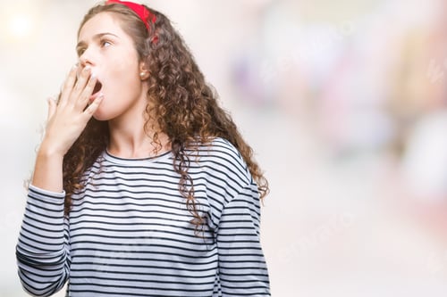 Preview: Beautiful Brunette Curly Hair Young Girl Wearing Stripes Sweater Over Isolated Background Bored