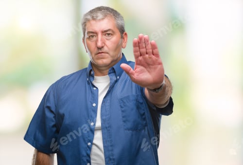 Preview: Handsome Senior Man Over Isolated Background Doing Stop Sing With Palm Of The Hand. Warning