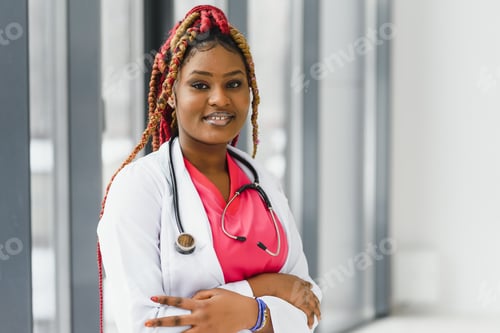 Preview: Female Doctor with Red Braids Wearing Stethoscope