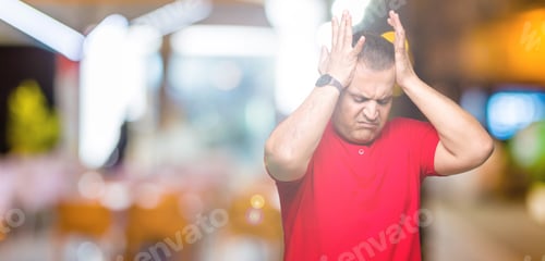 Preview: Middle Age Arab Man Over Isolated Background Suffering From Headache Desperate And Stressed Because