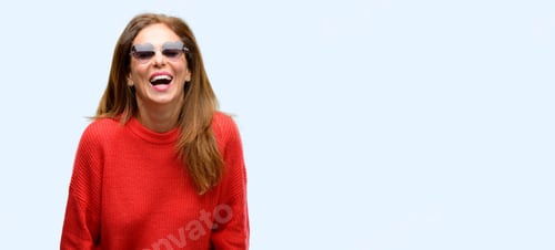 Preview: Middle Age Woman Wearing Heart Sunglasses Stressful, Terrified In Panic, Shouting Exasperated And