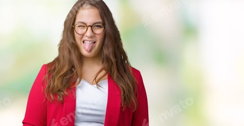 Preview: Beautiful Plus Size Young Business Woman Wearing Elegant Jacket And Glasses Over Isolated