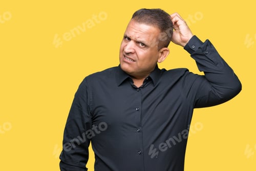 Preview: Handsome Middle Age Arab Business Man Over Isolated Background Confuse And Wonder About Question