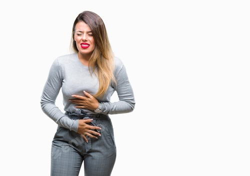 Preview: Young Beautiful Worker Business Woman Over Isolated Background With Hand On Stomach Because