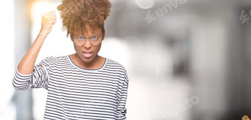 Preview: Beautiful Young African American Woman Wearing Glasses Over Isolated Background Angry And Mad