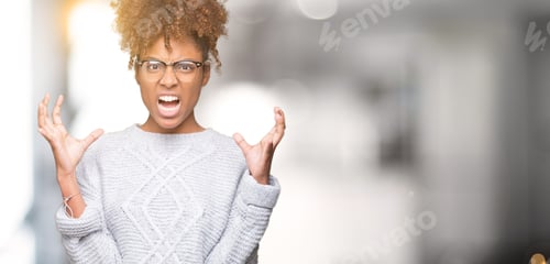 Preview: Beautiful Young African American Woman Wearing Winter Sweater Over Isolated Background Crazy And