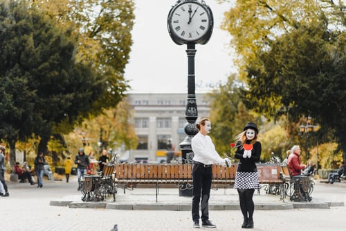 Preview: A Couple Of Merry Mimes. He Hurries On A Date.