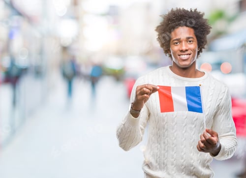 Preview: Afro American Man Flag Of France Over Isolated Background With A Happy Face Standing And Smiling