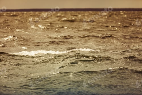 Preview: Beautiful Seascape Evening Baltic Sea Sunset Horizon, Water Close Up. Tranquil Landscape Scene.