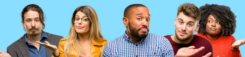 Preview: Group Of Mixed People, Women And Men Doubt Expression, Confuse And Wonder Concept, Uncertain Future