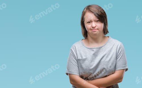 Preview: Young Adult Woman With Down Syndrome Over Isolated Background With Hand On Stomach Because Nausea
