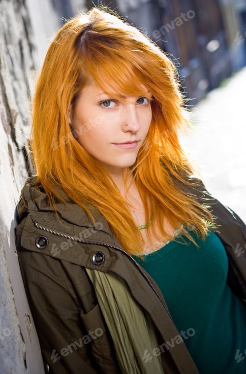 Preview: Young Redhead Posing On Old Streets.