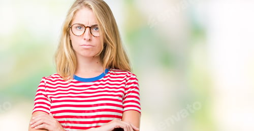 Preview: Beautiful Young Woman Wearing Glasses Over Isolated Background Skeptic And Nervous, Disapproving