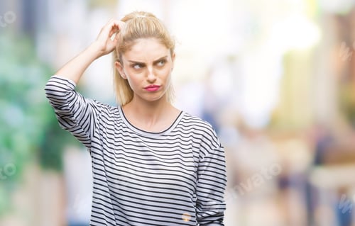 Preview: Young Beautiful Blonde Woman Wearing Stripes Sweater Over Isolated Background Confuse And Wonder