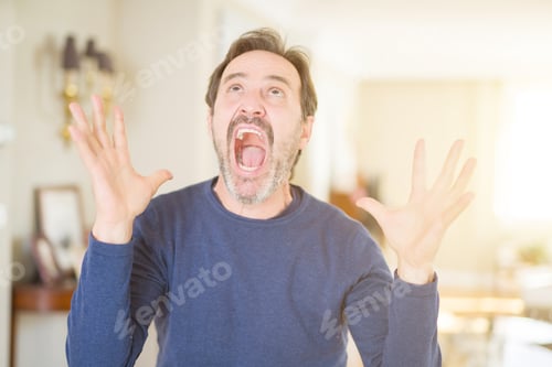 Preview: Handsome Middle Age Man At Home Crazy And Mad Shouting And Yelling With Aggressive Expression And