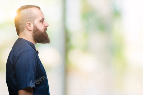 Preview: Young Caucasian Hipster Man Over Isolated Background Looking To Side, Relax Profile Pose With