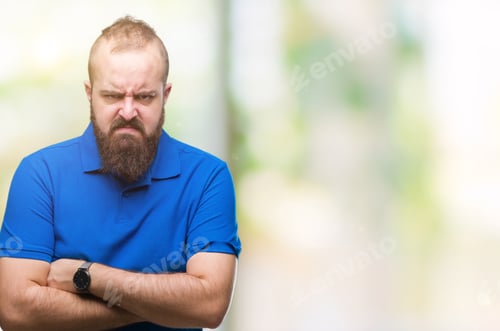 Preview: Young Caucasian Hipster Man Wearing Blue Shirt Over Isolated Background Skeptic And Nervous