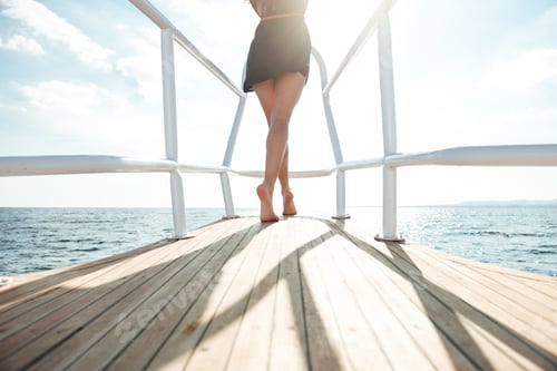 Preview: Cropped Back View Photo Of Young Amazing Girl Standing On The Yacht