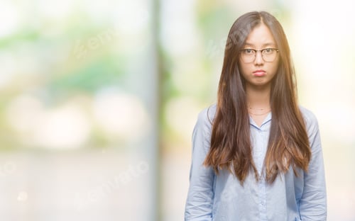 Preview: Young Asian Business Woman Wearing Glasses Over Isolated Background Depressed And Worry For