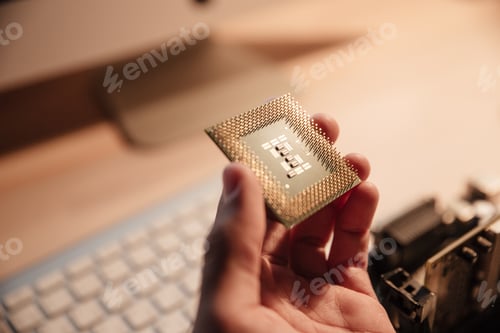 Preview: Closeup Of Man Hand Working And Holding Cpu