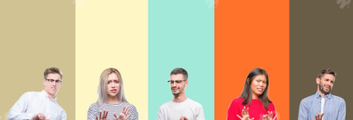 Preview: Collage Of Group Of Young People Over Colorful Isolated Background Disgusted Expression, Displeased