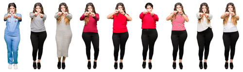 Preview: Collage Of Beautiful Young Woman Wearing Different Looks Over White Isolated Background Rejection