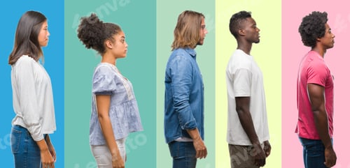 Preview: Composition Of African American, Hispanic And Chinese Group Of People Over Vintage Color Background