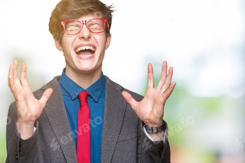 Preview: Young Handsome Business Man Wearing Red Glasses Over Isolated Background Celebrating Mad And Crazy