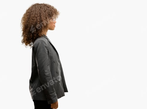 Preview: African American Business Woman Wearing Glasses Looking To Side, Relax Profile Pose With Natural