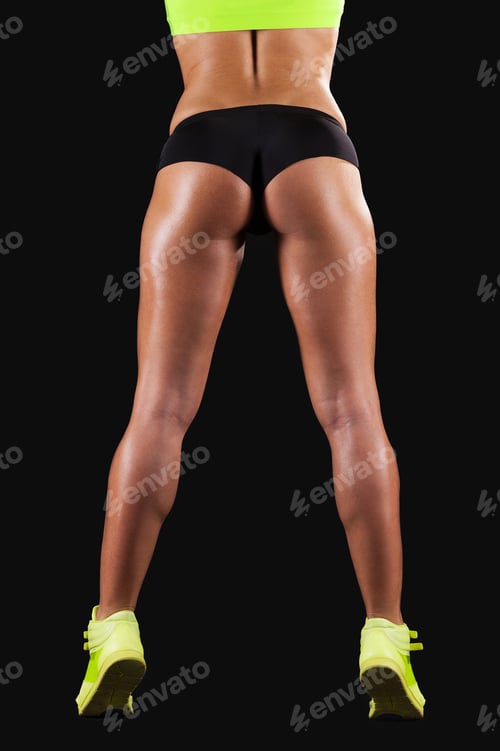 Preview: Warming Up. Cropped Rear View Image Of Young Woman In Sports Clothing Warming Up